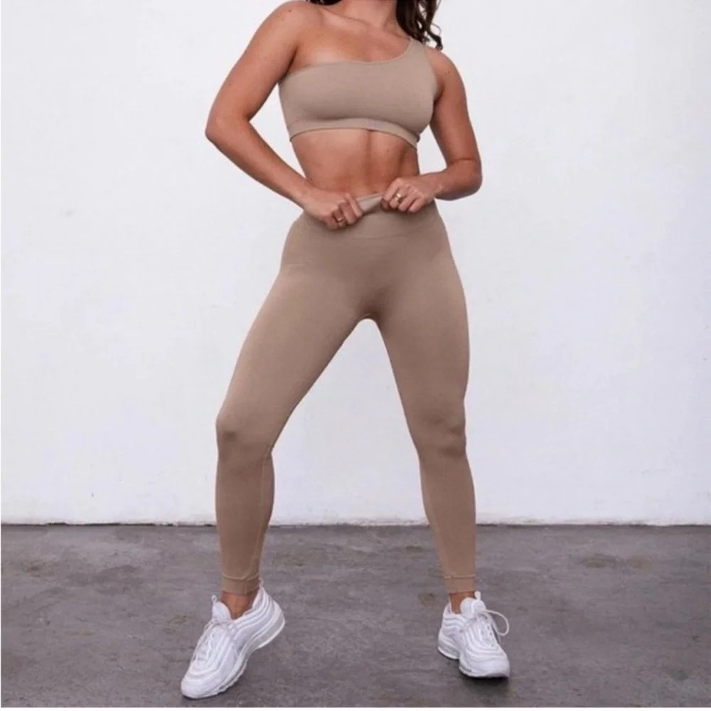 SETactive SET Active High Rise Ribbed Leggings Tan Nude Sculptflex Seamless S